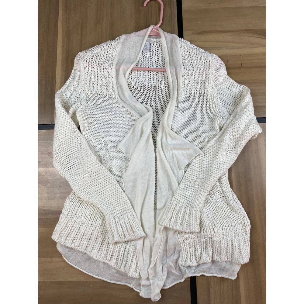 Chicos Cream Knit‎ Open Front Cardigan Sweater Waterfall Draped Layering Size 0